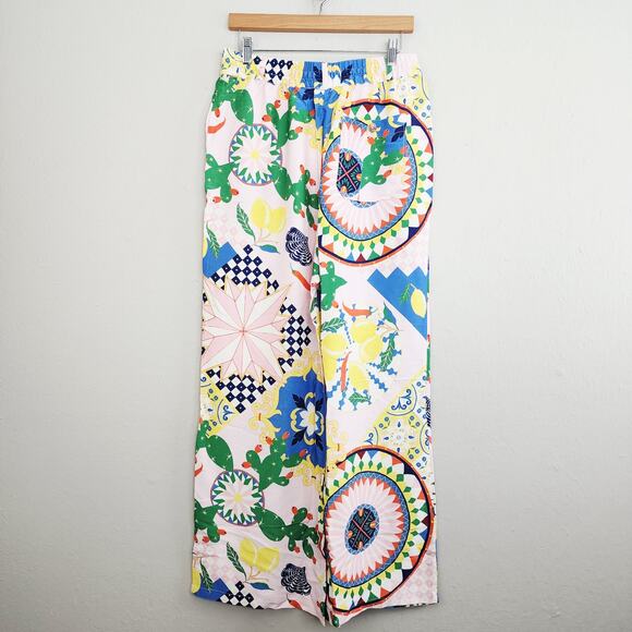 Maeve Anthropologie Pink Multicolor Print Straight Leg Silky Pull On Pants S NWT - Picture 9 of 13